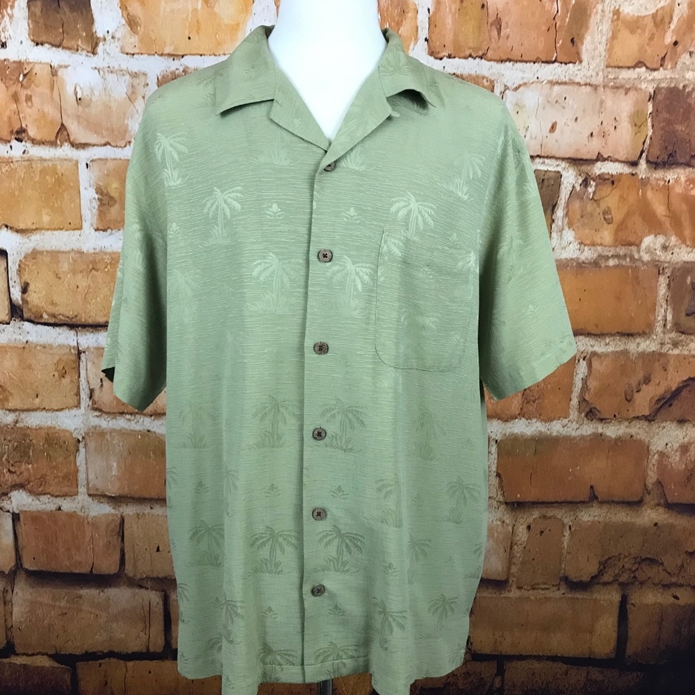 Tommy Bahama Silk Hawaiian Aloha Shirt Green XL